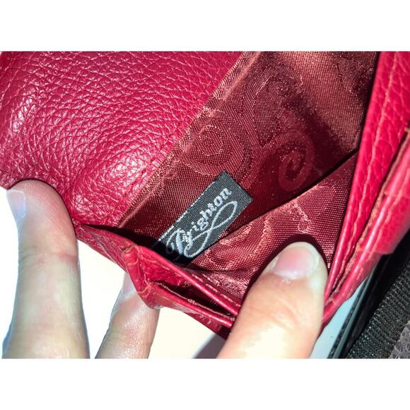 BRIGHTON LARGE RED LEATHER EMBOSSED ANIMAL PRINT WALLET - Picture 8 of 15